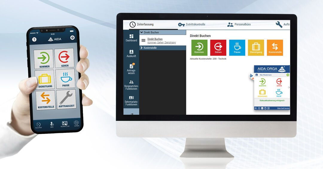Mit AIDA ist die Erfassung von Arbeitszeiten auch mobil einfach